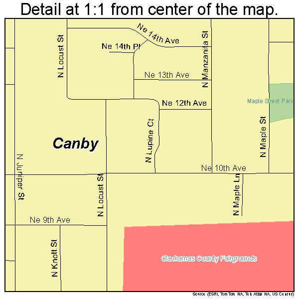 Canby, Oregon road map detail