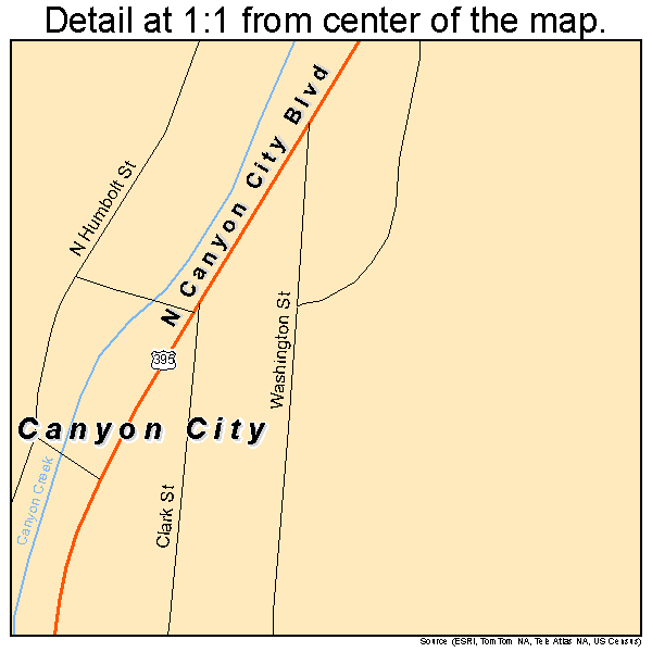 Canyon City, Oregon road map detail
