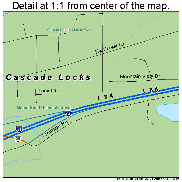 Cascade Locks, Oregon road map detail