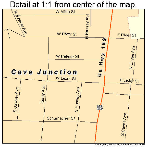 Cave Junction, Oregon road map detail