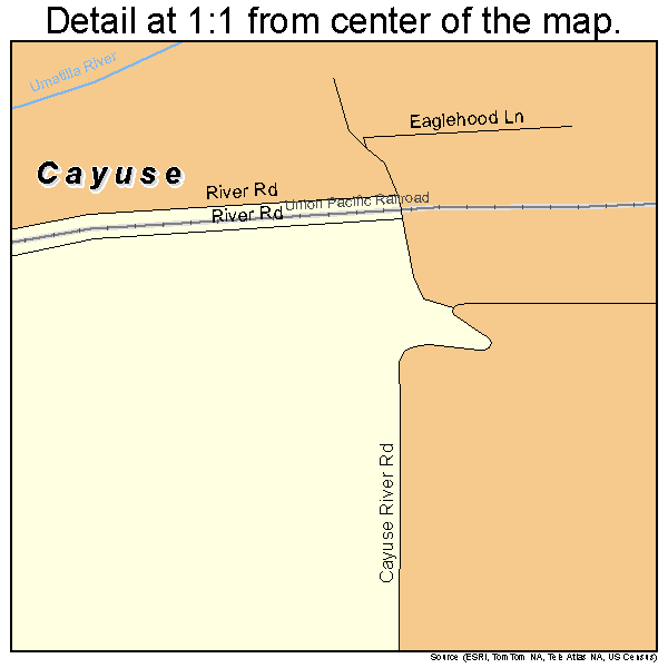Cayuse, Oregon road map detail
