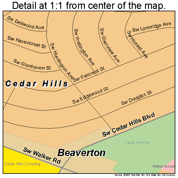 Cedar Hills, Oregon road map detail