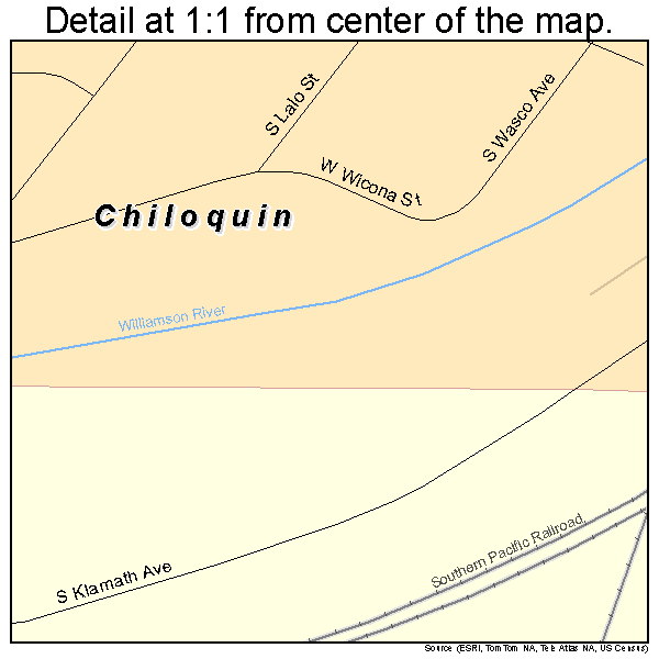 Chiloquin, Oregon road map detail