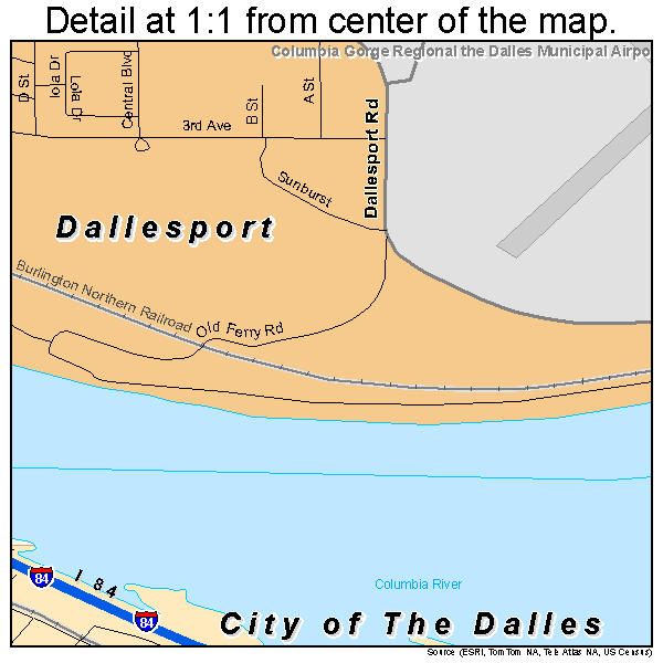 City of The Dalles, Oregon road map detail