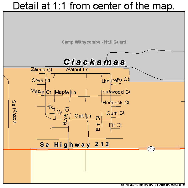 Clackamas, Oregon road map detail