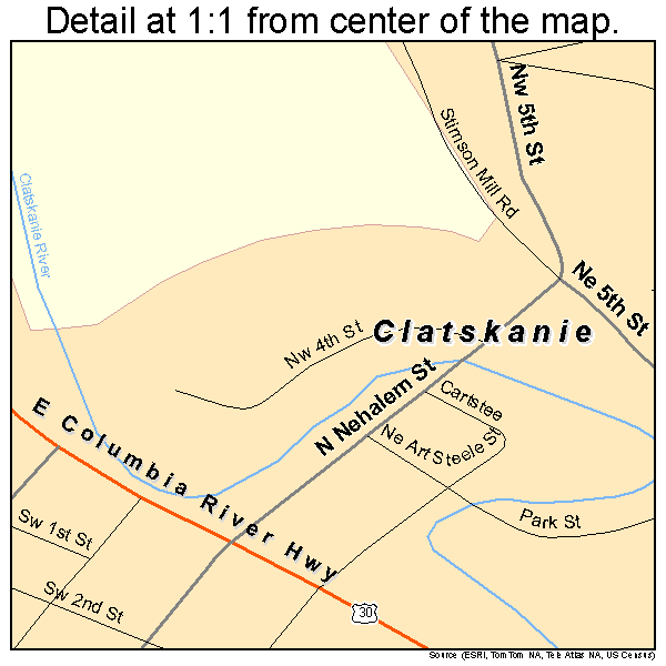 Clatskanie, Oregon road map detail