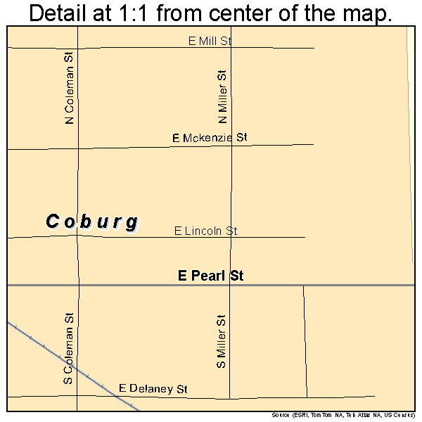 Coburg, Oregon road map detail