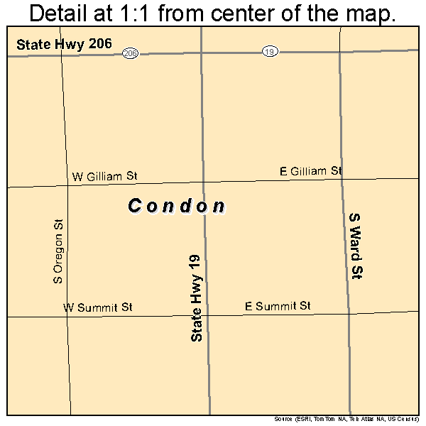Condon, Oregon road map detail