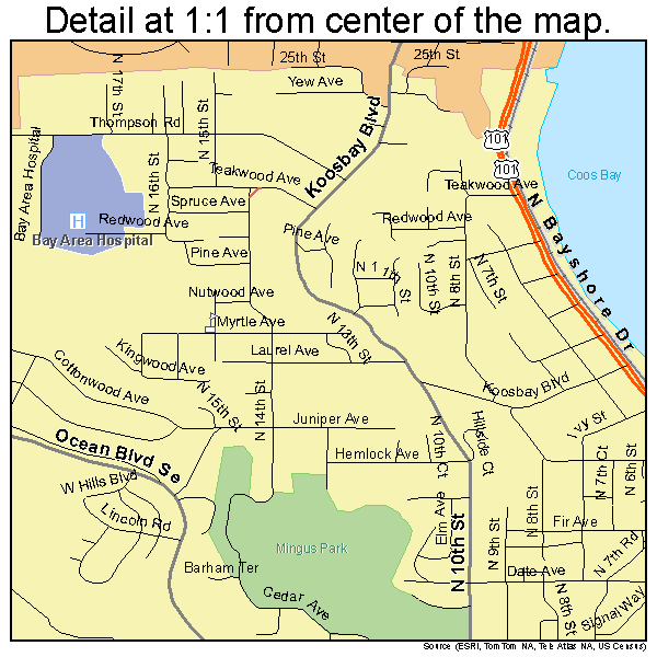 Coos Bay, Oregon road map detail