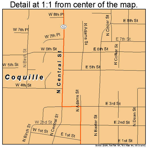 Coquille, Oregon road map detail