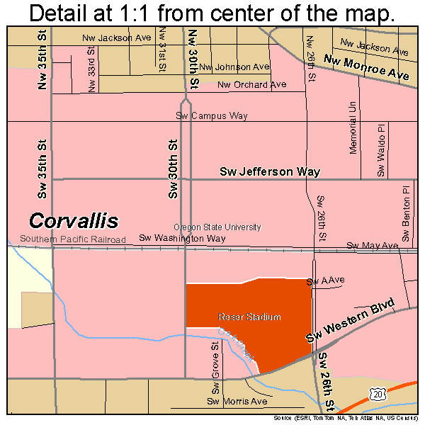 Corvallis, Oregon road map detail