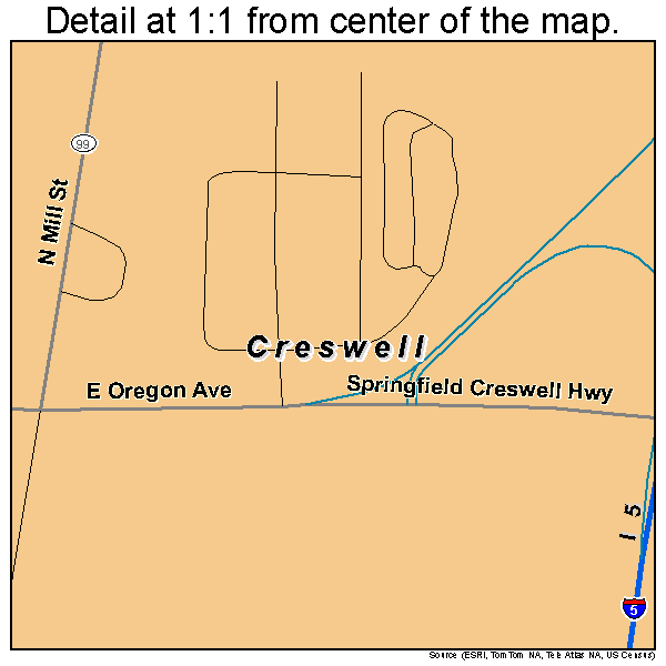Creswell, Oregon road map detail