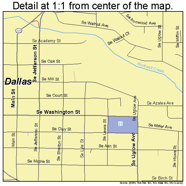 Dallas, Oregon road map detail
