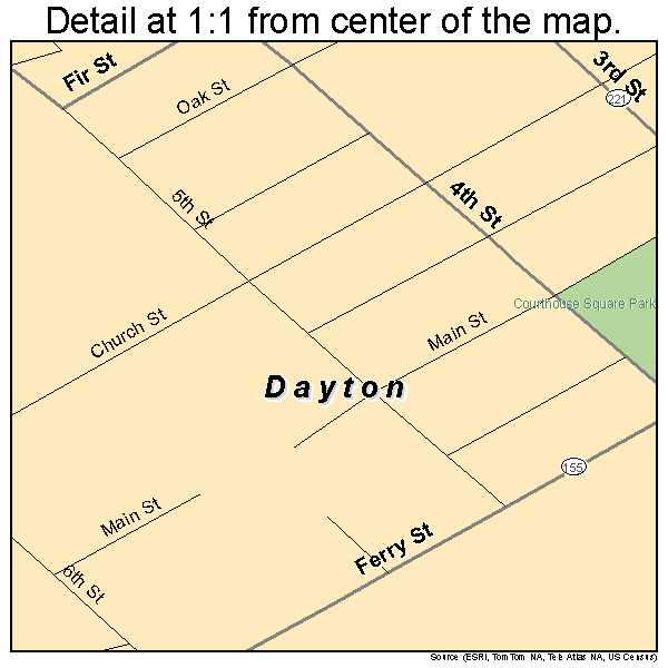 Dayton, Oregon road map detail