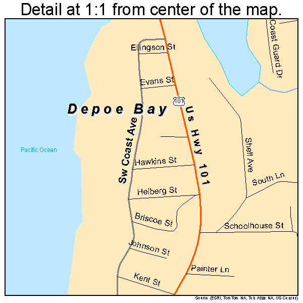 Depoe Bay, Oregon road map detail