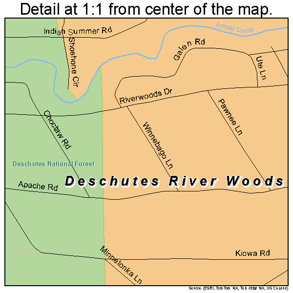 Deschutes River Woods, Oregon road map detail