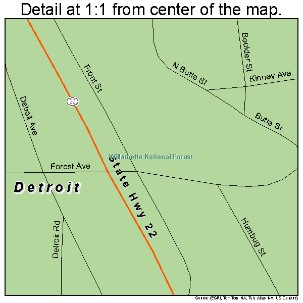 Detroit, Oregon road map detail
