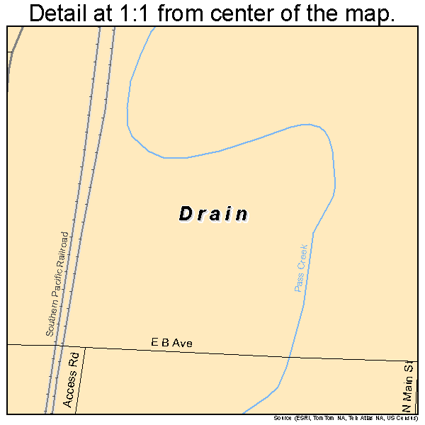 Drain, Oregon road map detail