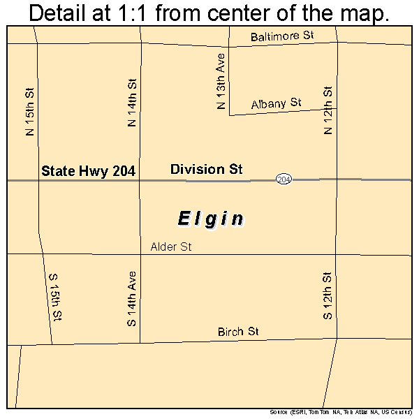 Elgin, Oregon road map detail
