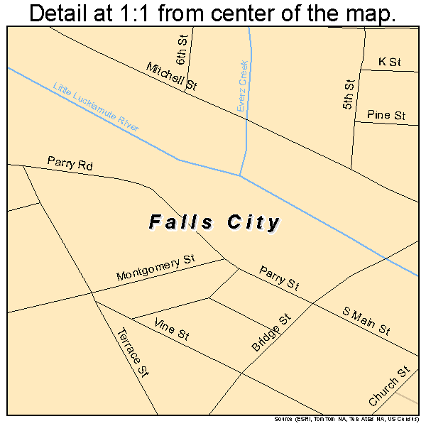 Falls City, Oregon road map detail