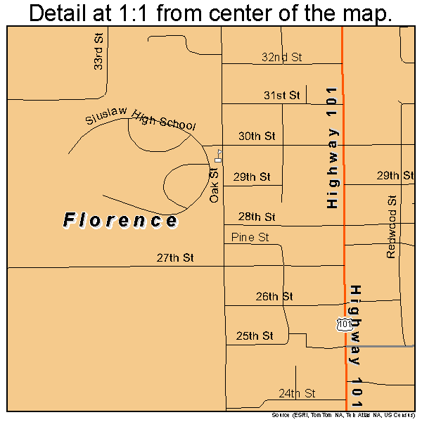 Florence, Oregon road map detail