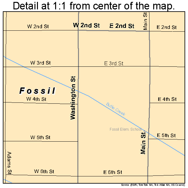 Fossil, Oregon road map detail