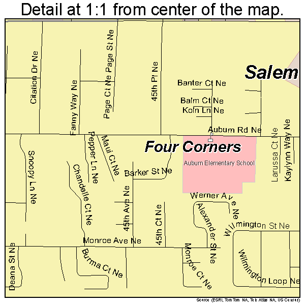 Four Corners, Oregon road map detail
