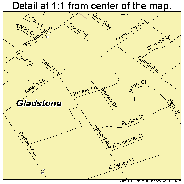 Gladstone, Oregon road map detail