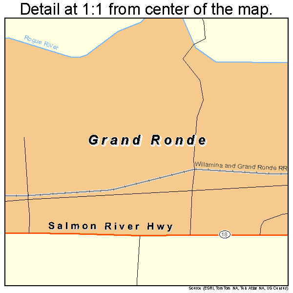 Grand Ronde, Oregon road map detail