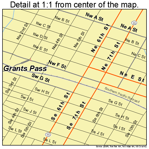 Grants Pass, Oregon road map detail