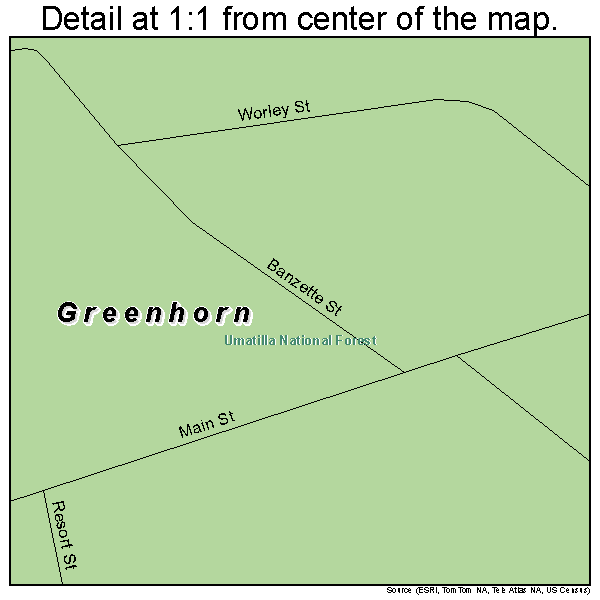 Greenhorn, Oregon road map detail