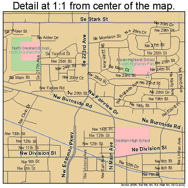 Gresham, Oregon road map detail