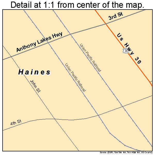 Haines, Oregon road map detail