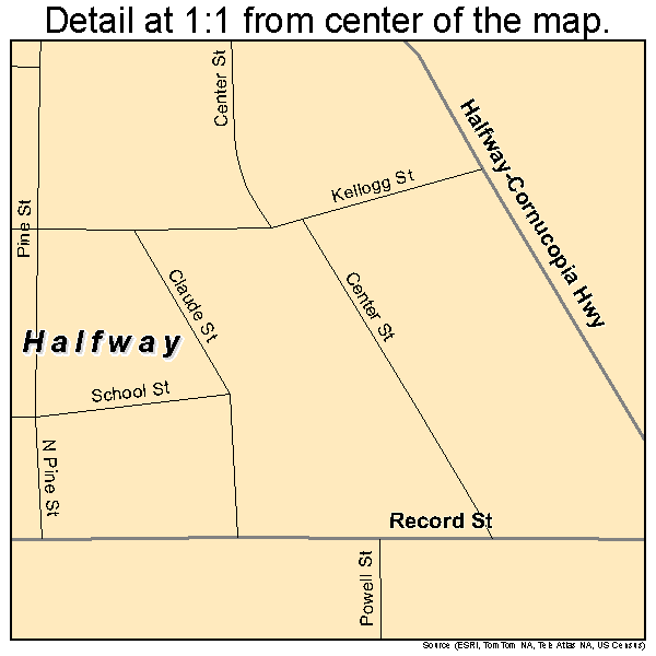 Halfway, Oregon road map detail
