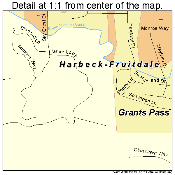 Harbeck-Fruitdale, Oregon road map detail