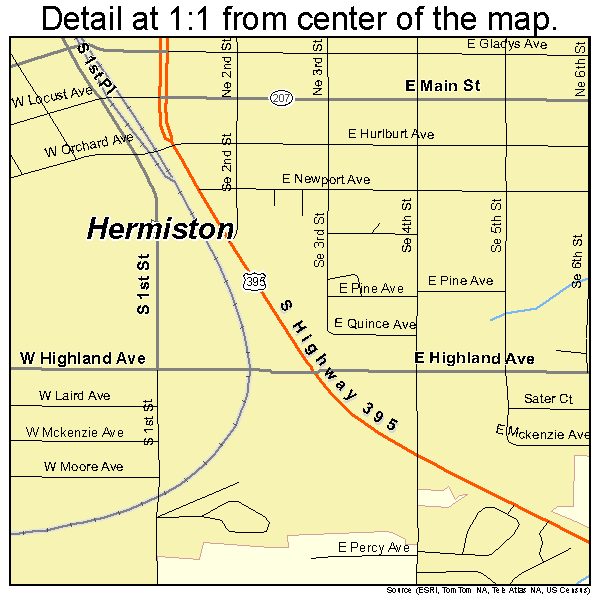 Hermiston, Oregon road map detail