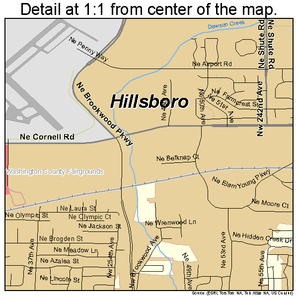 Hillsboro, Oregon road map detail