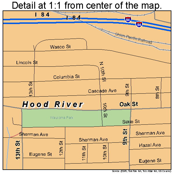 Hood River, Oregon road map detail