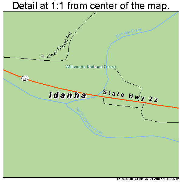 Idanha, Oregon road map detail