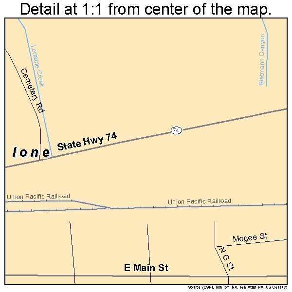 Ione, Oregon road map detail
