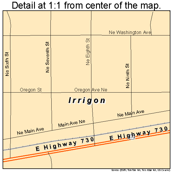 Irrigon, Oregon road map detail