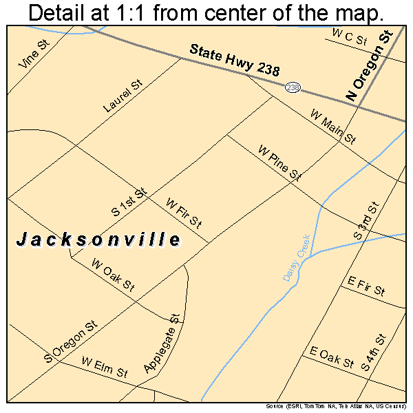 Jacksonville, Oregon road map detail