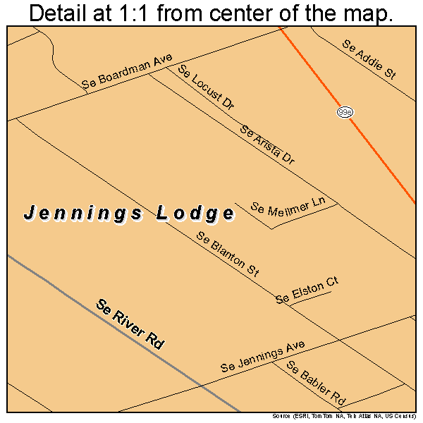 Jennings Lodge, Oregon road map detail