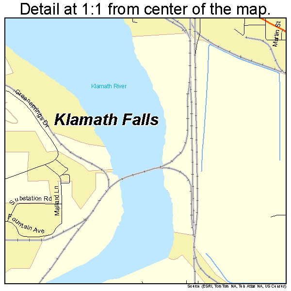 Klamath Falls, Oregon road map detail