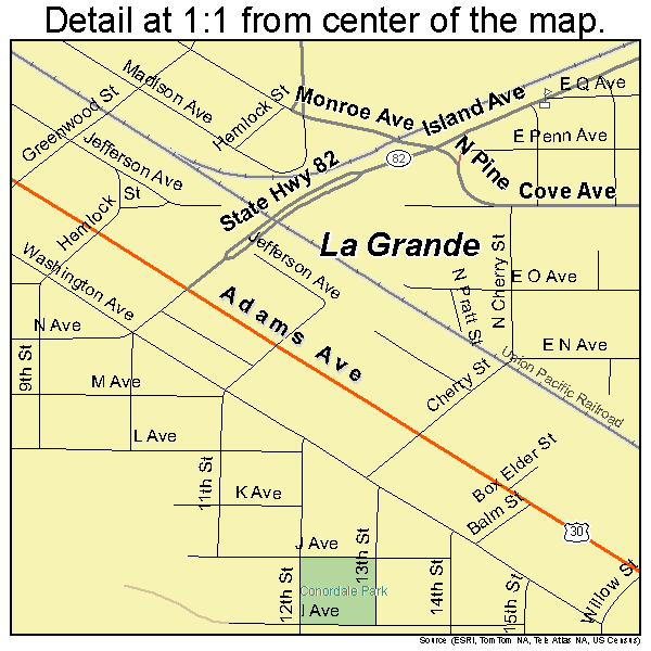 La Grande, Oregon road map detail