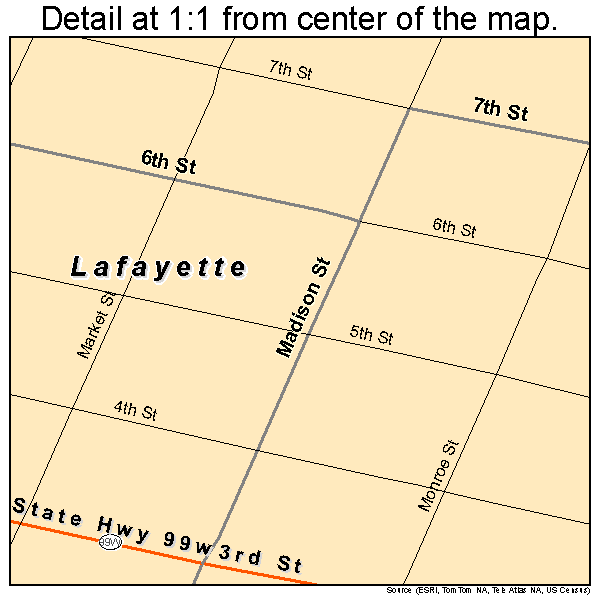 Lafayette, Oregon road map detail