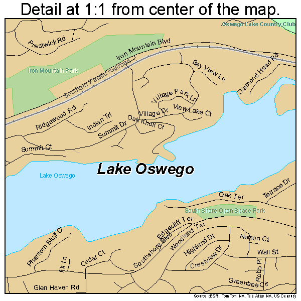 Lake Oswego, Oregon road map detail
