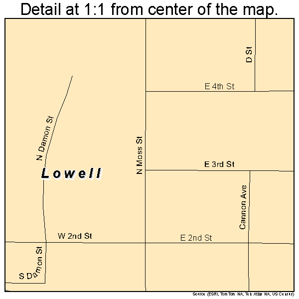 Lowell, Oregon road map detail