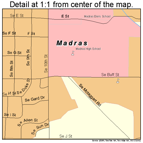 Madras, Oregon road map detail