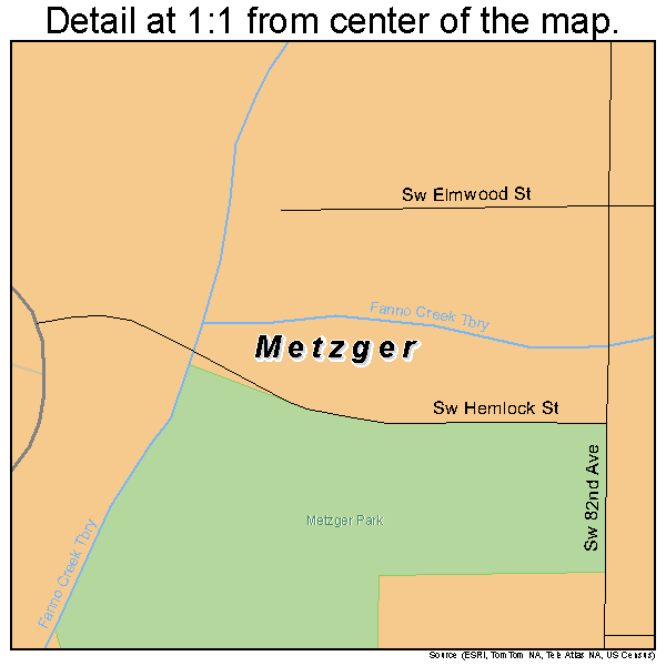 Metzger, Oregon road map detail